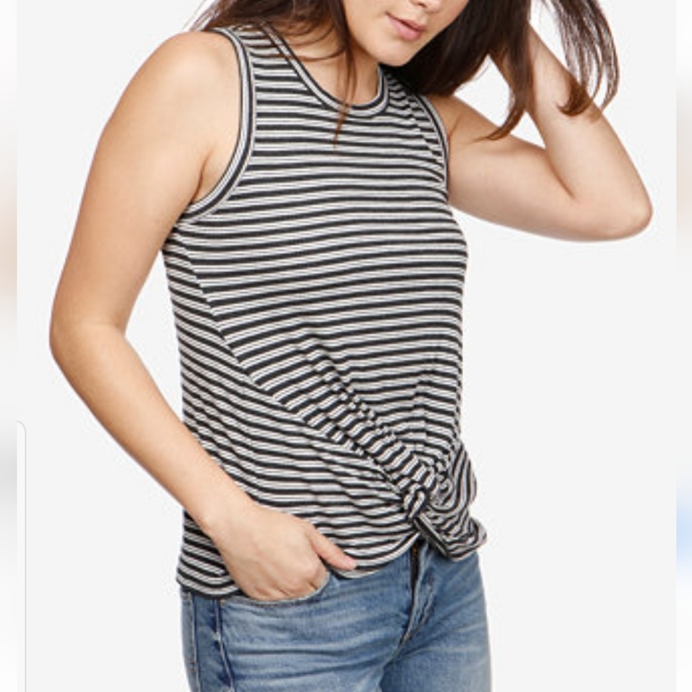 Banana Republic Navy and White Side Twist Striped Tank Top